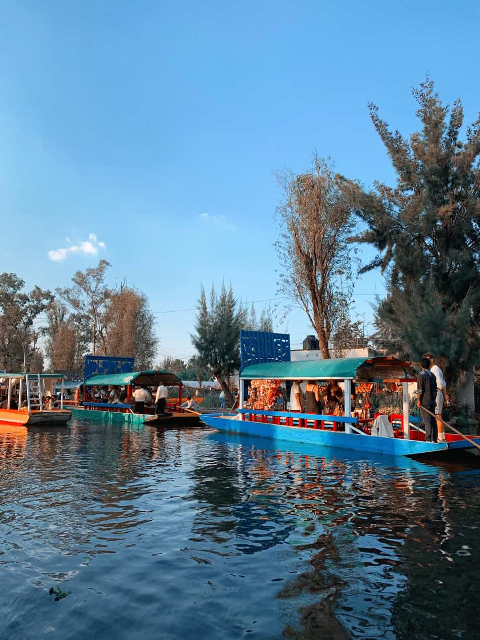 Xochimilco boats at sunset