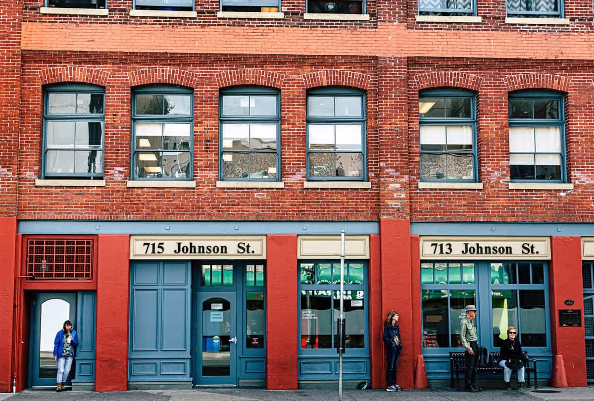 Colorful Johnson Street is one of the best places to shop in Victoria, BC.