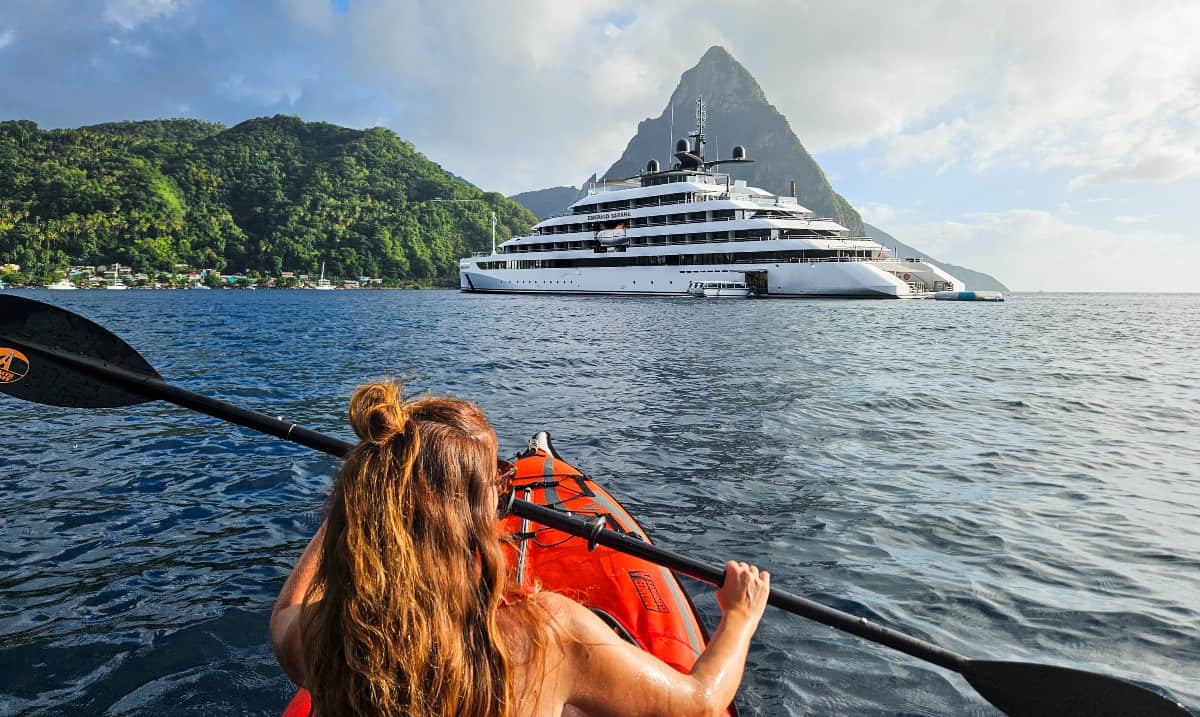 Kayaking from the Emerald Sakura yacht