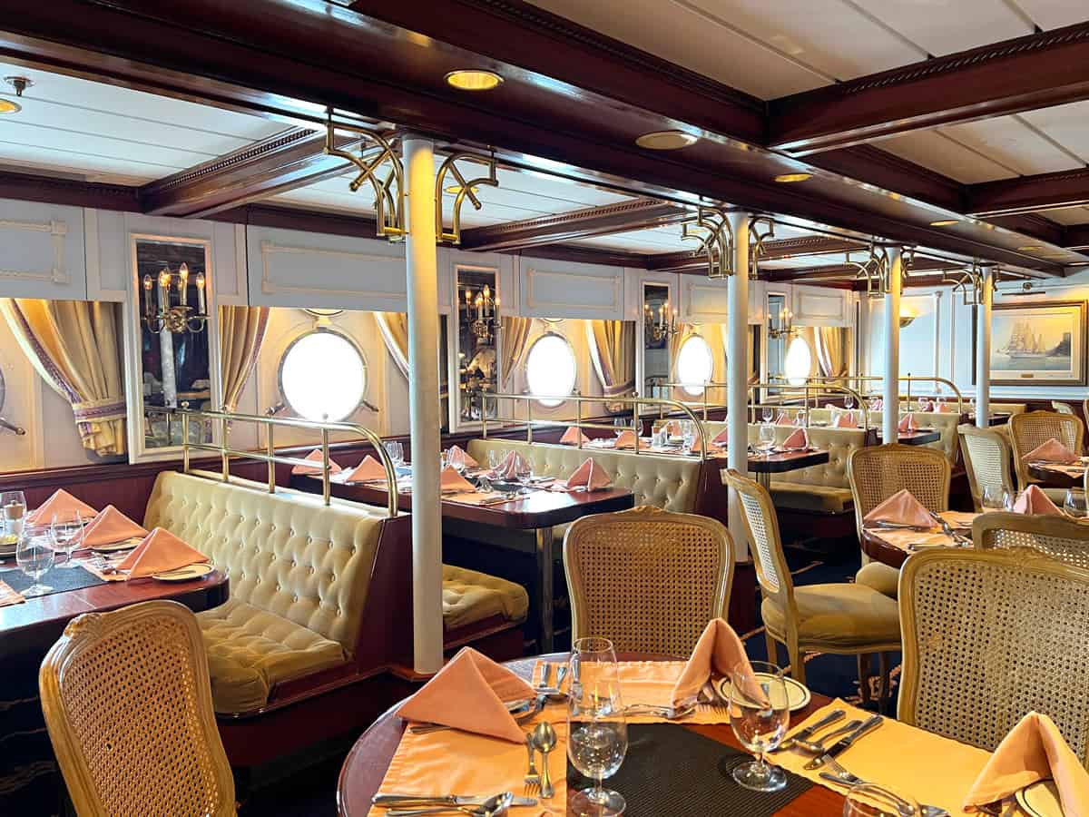 The Star Flyer's dining room, set for lunch