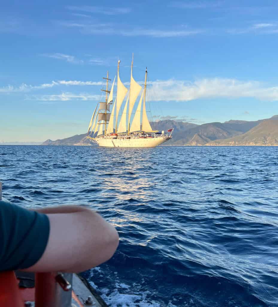 Sunlight paints the the Star Flyer gold.