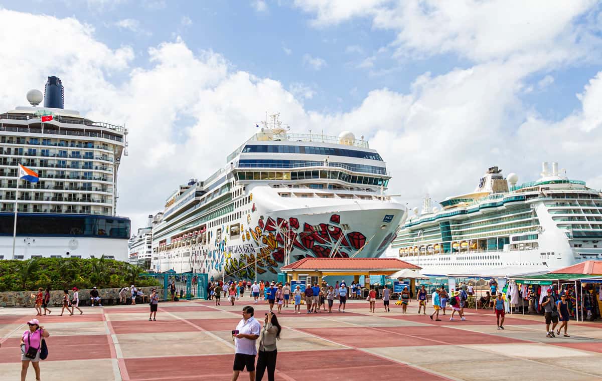 Three ships in Philipsburg, a popular port-of-call for cruise ships!