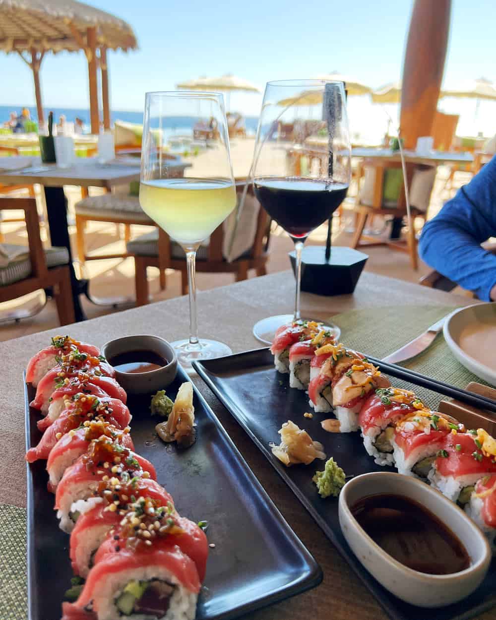 Sushi and wine at Don Manuel's at Waldorf Astoria Los Cabos Pedregal