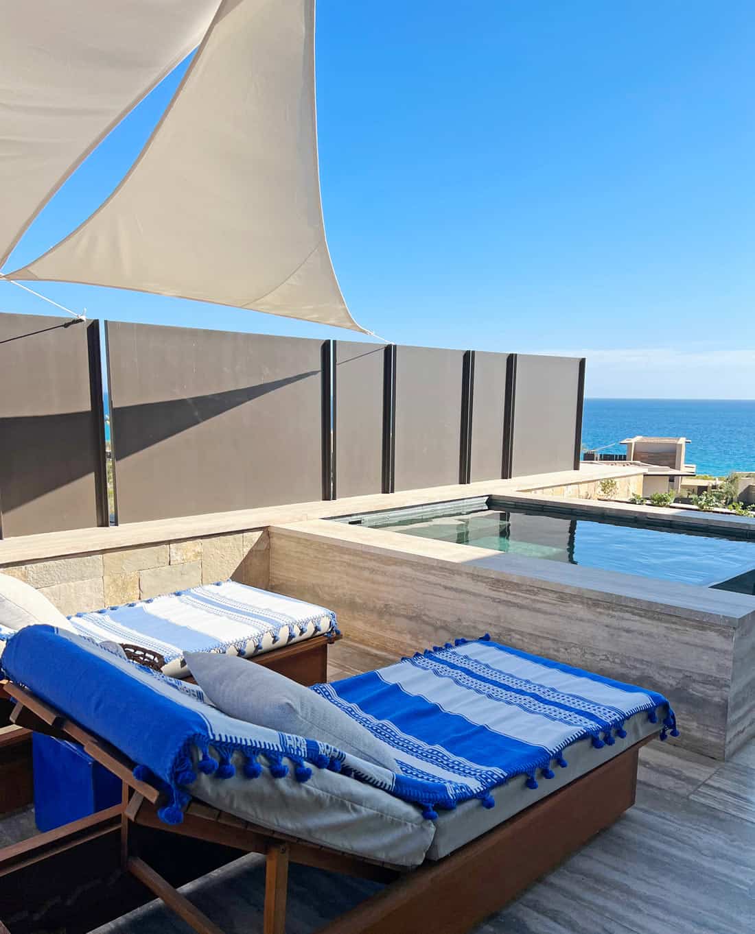 Tent canopy offers shade over two pool beds by the private plunge pool at Zadun, A Ritz-Carlton Reserve