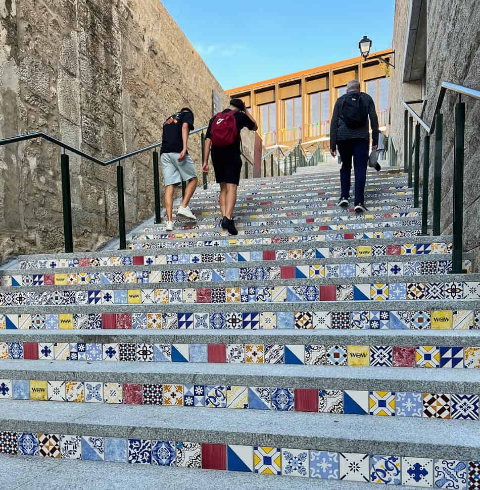 Azulejo-clad stairs in Porto