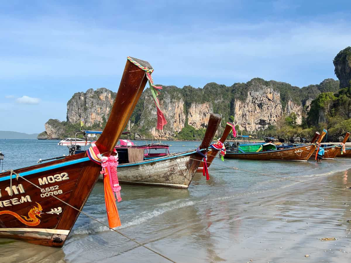 Colorful longtail boats beached on Railay