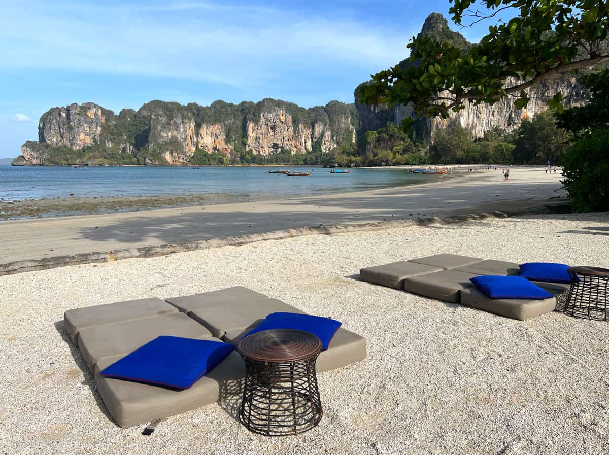 Lounging mattresses on West Railay Beach at Rayavadee