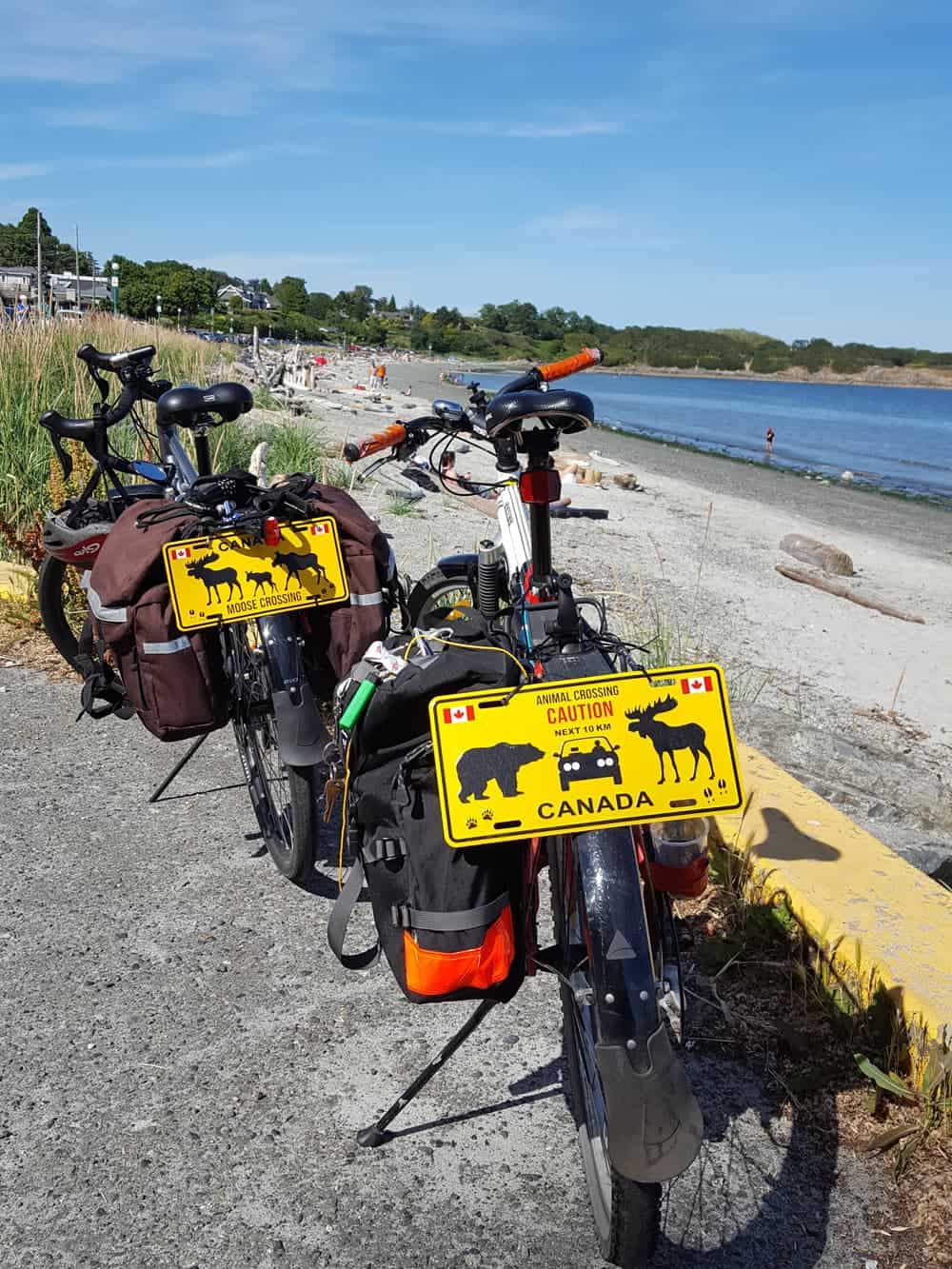 Moose-and-bear bicycle plates at Willows Beach