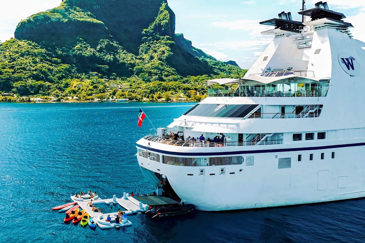 Kayaks at the watersports marina on Windstar Cruises' Star Breeze ship