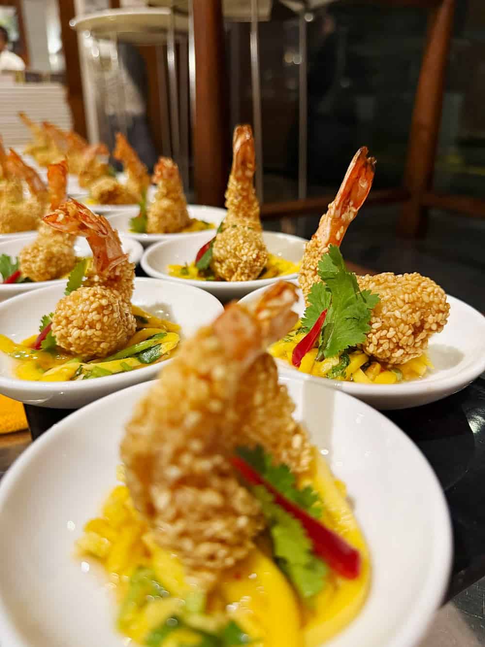Small plates of sesame-crusted shrimp
